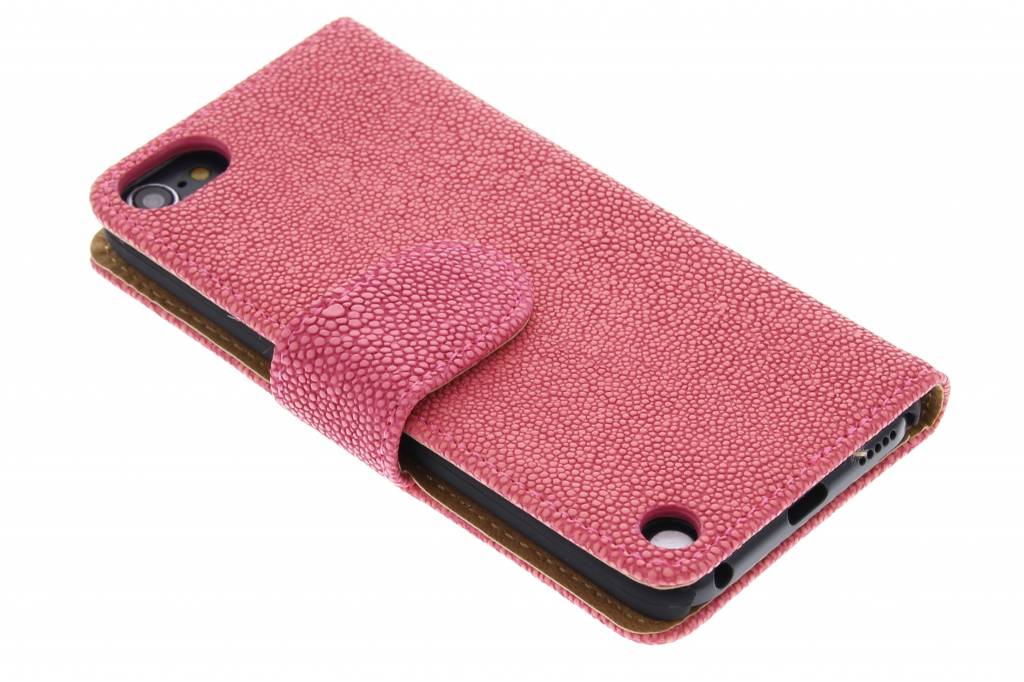 Image of Fuchsia glanzende ribbelige booktype hoes voor de iPod Touch 5g / 6