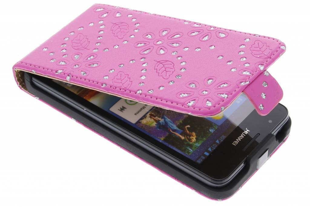 Image of Fuchsia bloemblad design flipcase voor de Huawei Ascend G510