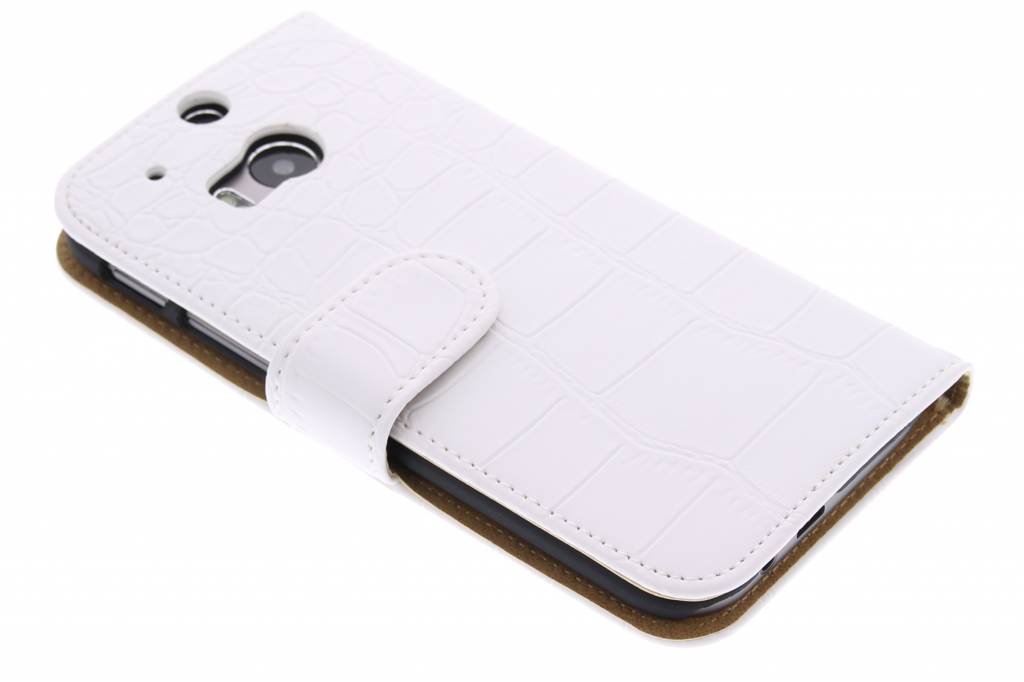 Image of Witte krokodil booktype hoes voor de HTC One M8 / M8s