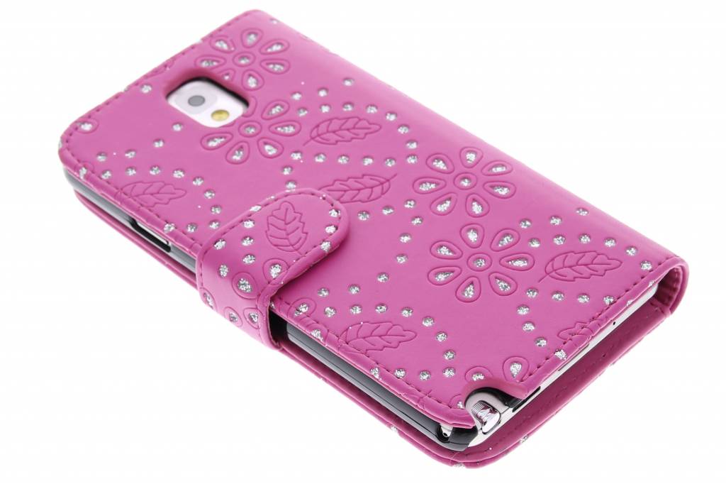 Image of Fuchsia bloemblad design booktype hoes voor de Samsung Galaxy Note 3