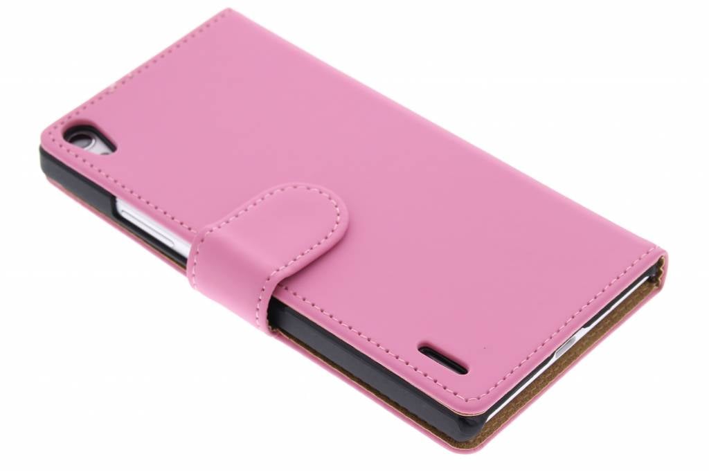 Image of Roze effen booktype hoes voor de Huawei Ascend P7