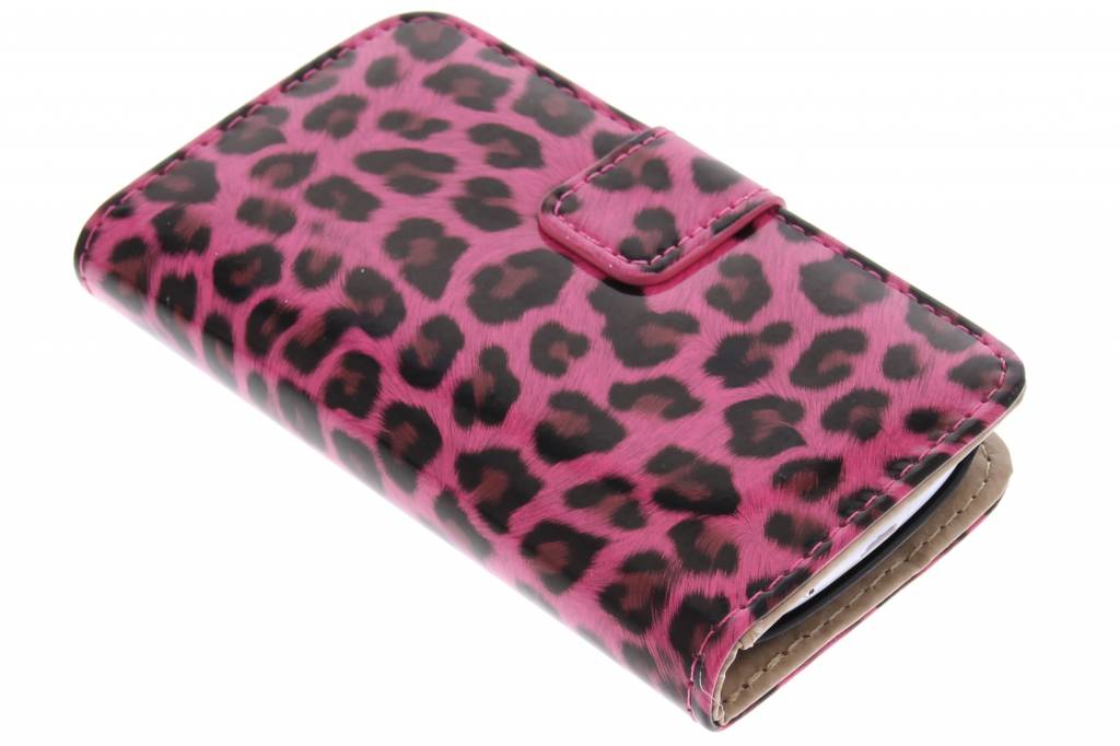 Image of Fuchsia glanzende luipaard booktype hoes voor de Samsung Galaxy S3 Mini