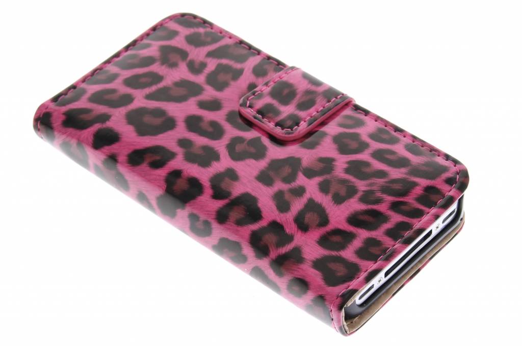 Image of Fuchsia glanzende luipaard booktype hoes voor de iPhone 4 / 4s