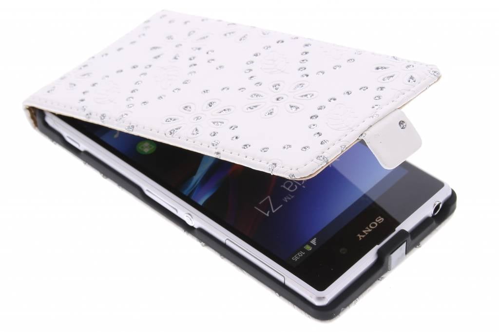 Image of Witte bloemblad design flipcase voor de Sony Xperia Z1