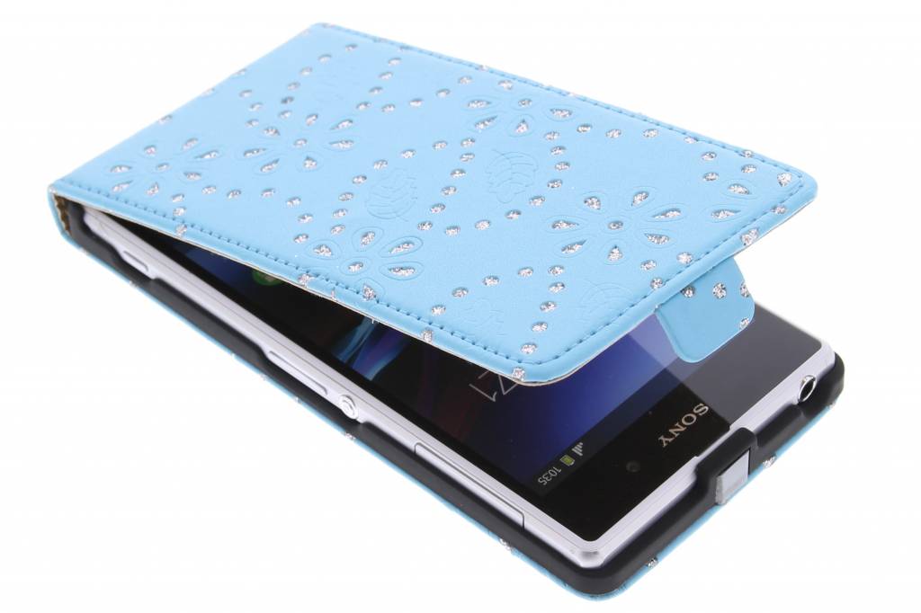 Image of Turquoise bloemblad design flipcase voor de Sony Xperia Z1