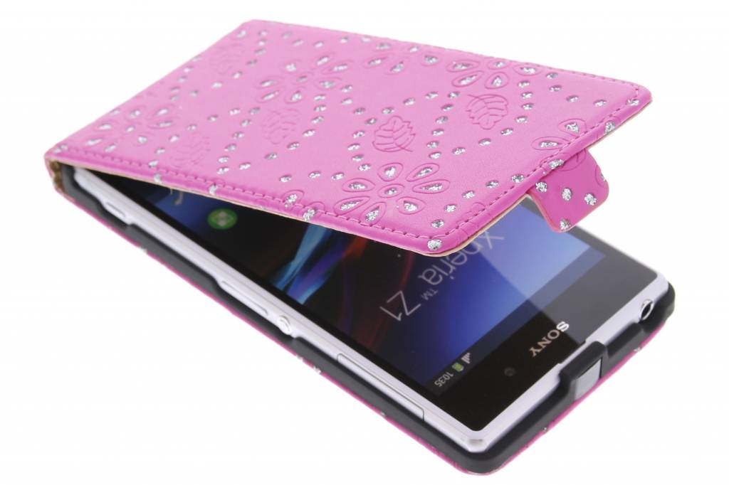 Image of Fuchsia bloemblad design flipcase voor de Sony Xperia Z1