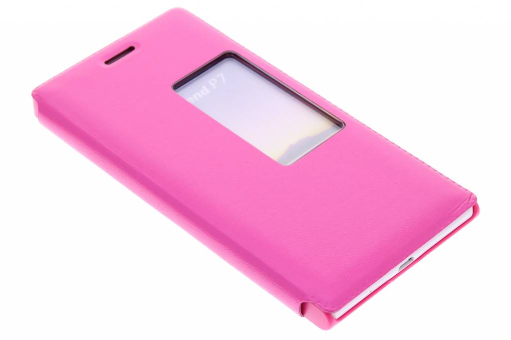 Image of Fuchsia slim booktype hoes met venster voor de Huawei Ascend P7