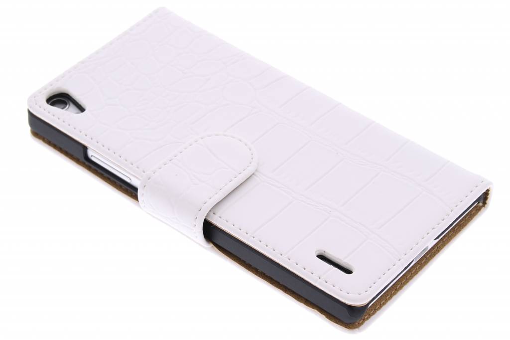 Image of Witte krokodil booktype hoes voor de Huawei Ascend P7