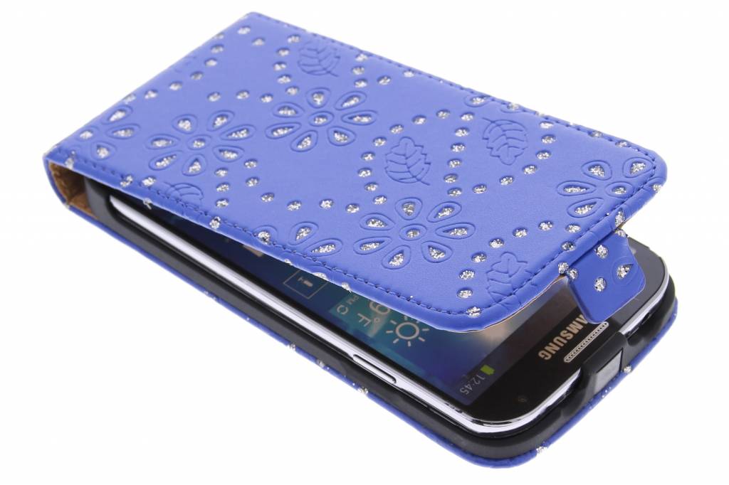 Image of Blauwe bloemblad design flipcase voor Samsung Galaxy S4