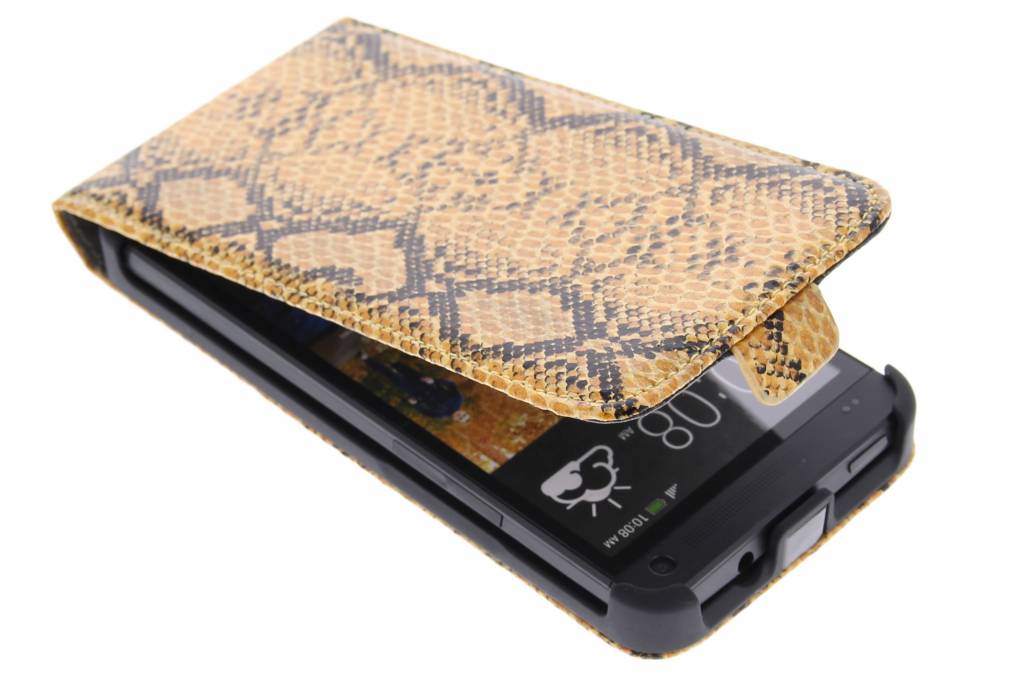 Image of Cognac slangenprint flipcase voor de HTC One