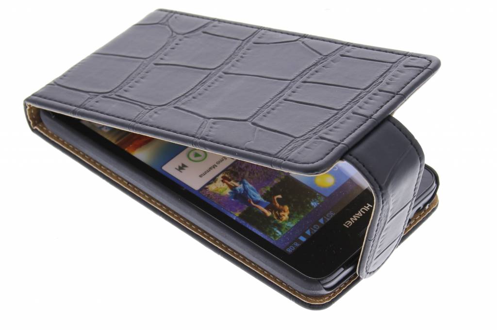 Image of Zwarte krokodil flipcase voor de Huawei Ascend G510