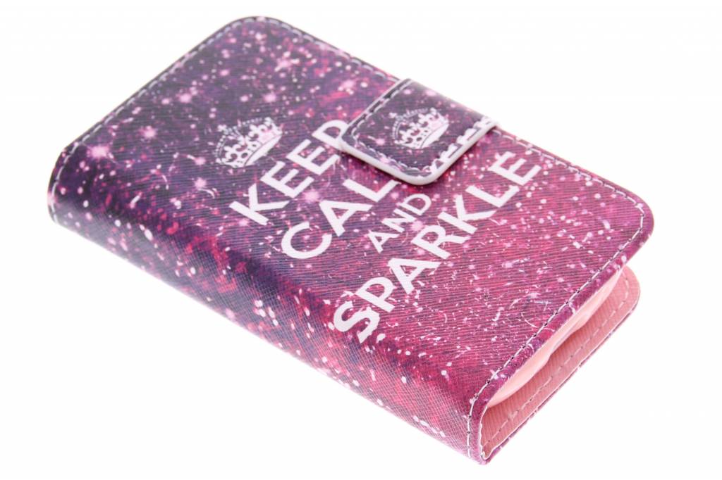 Image of Keep Calm and Sparkle design TPU booktype hoes voor de Samsung Galaxy Young