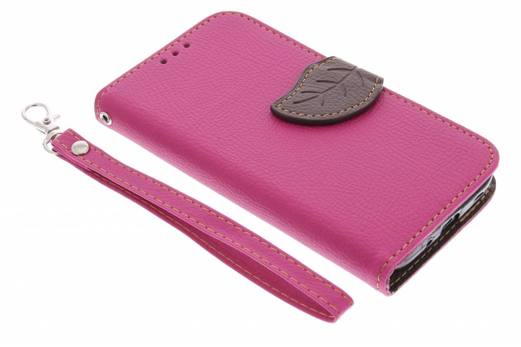 Image of Fuchsia blad design TPU booktype hoes voor de Samsung Galaxy S4