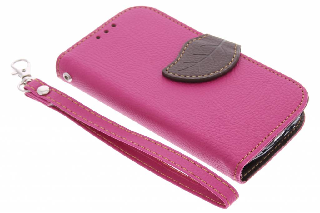 Image of Fuchsia blad design TPU booktype hoes voor de Samsung Galaxy S3 Mini