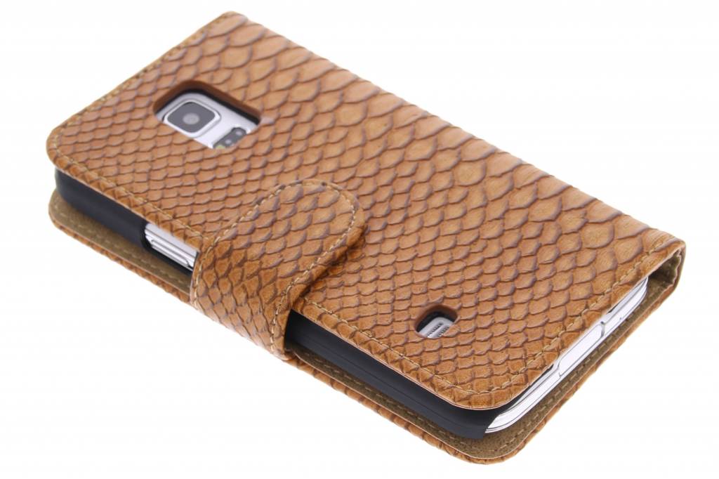 Image of Bruine slangen booktype hoes voor de Samsung Galaxy S5 Mini