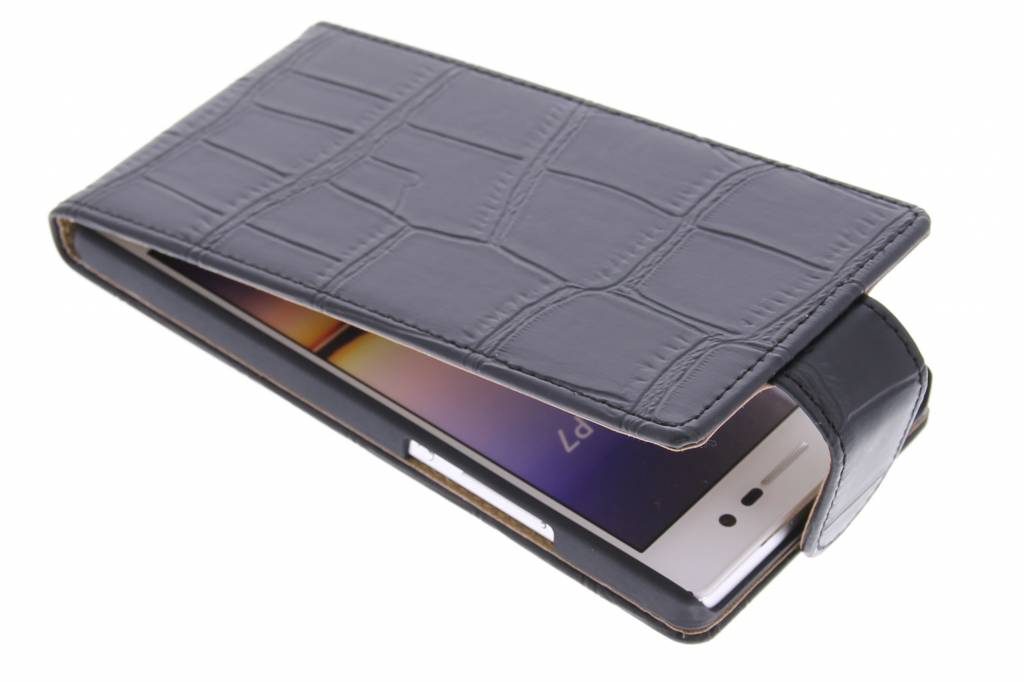 Image of Zwarte krokodil flipcase voor de Huawei Ascend P7