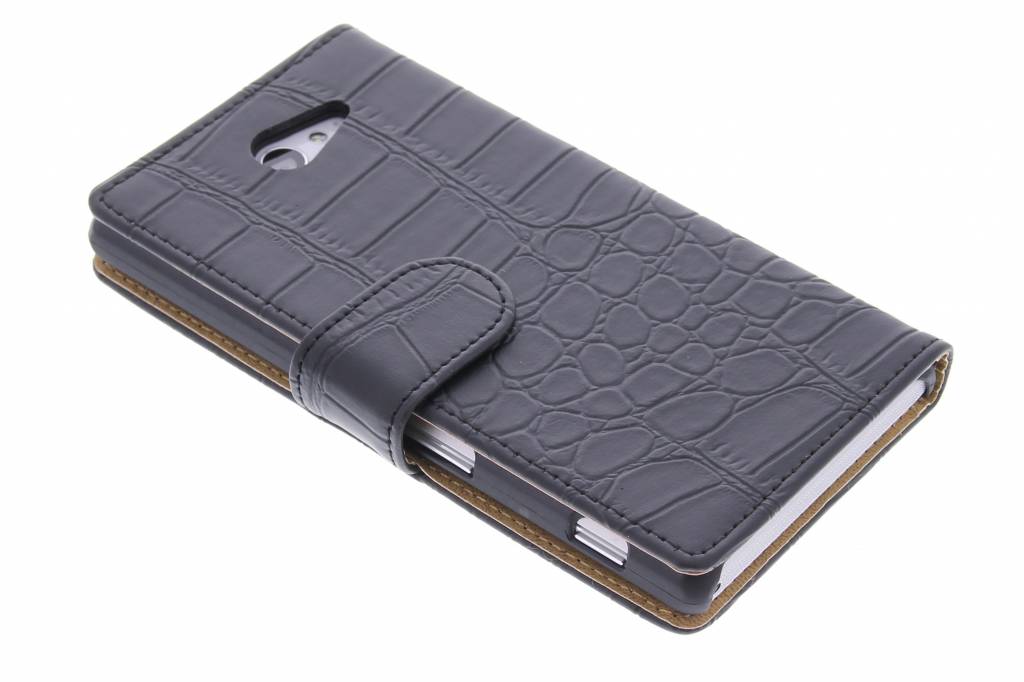 Image of Zwarte krokodil booktype hoes voor de Sony Xperia M2 (Aqua)