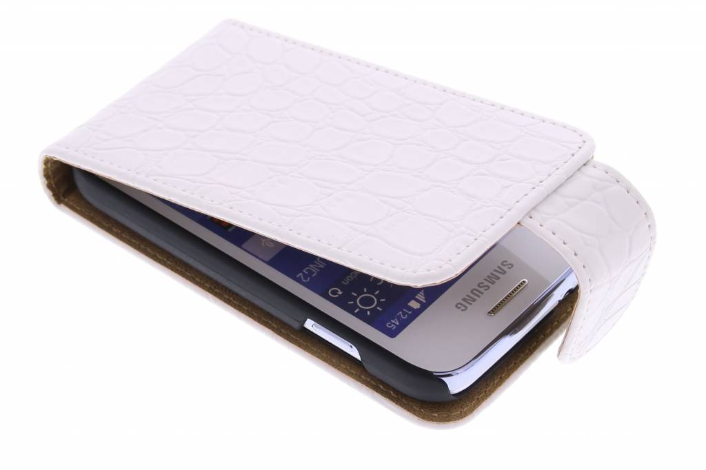 Image of Witte krokodil flipcase voor de Samsung Galaxy Young 2