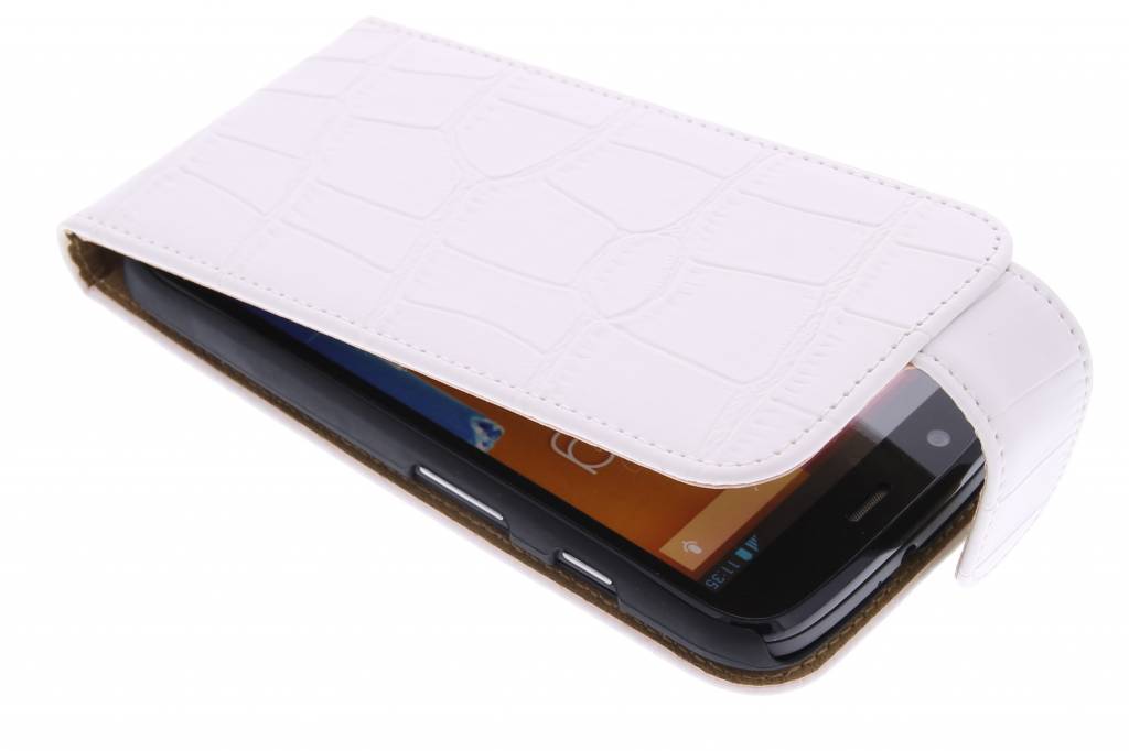 Image of Witte krokodil flipcase voor de Motorola Moto G