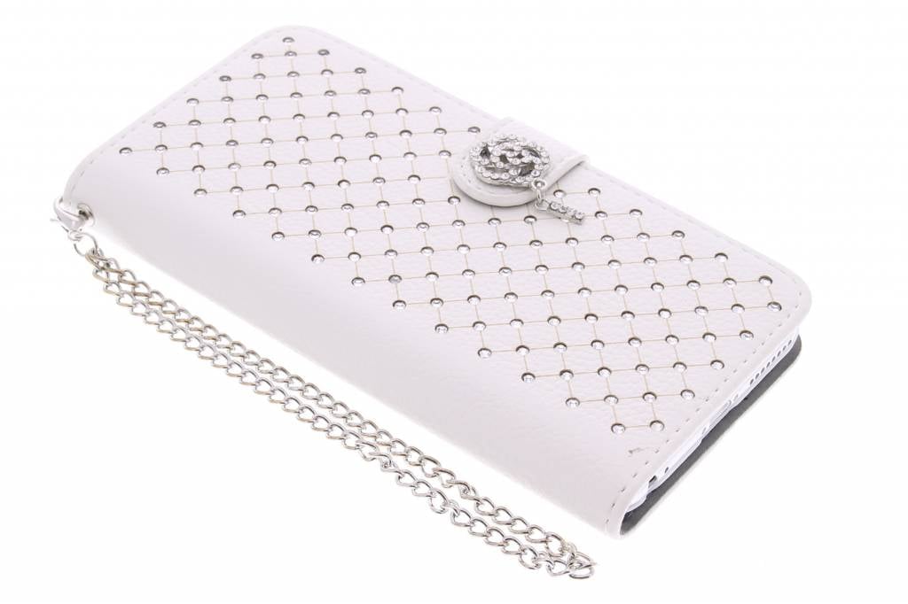 Image of Witte chique strass booktype hoes voor de iPhone 6(s) Plus