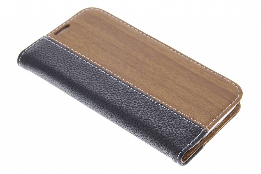 Image of Zwarte hout leder design booktype hoes voor de Samsung Galaxy S4