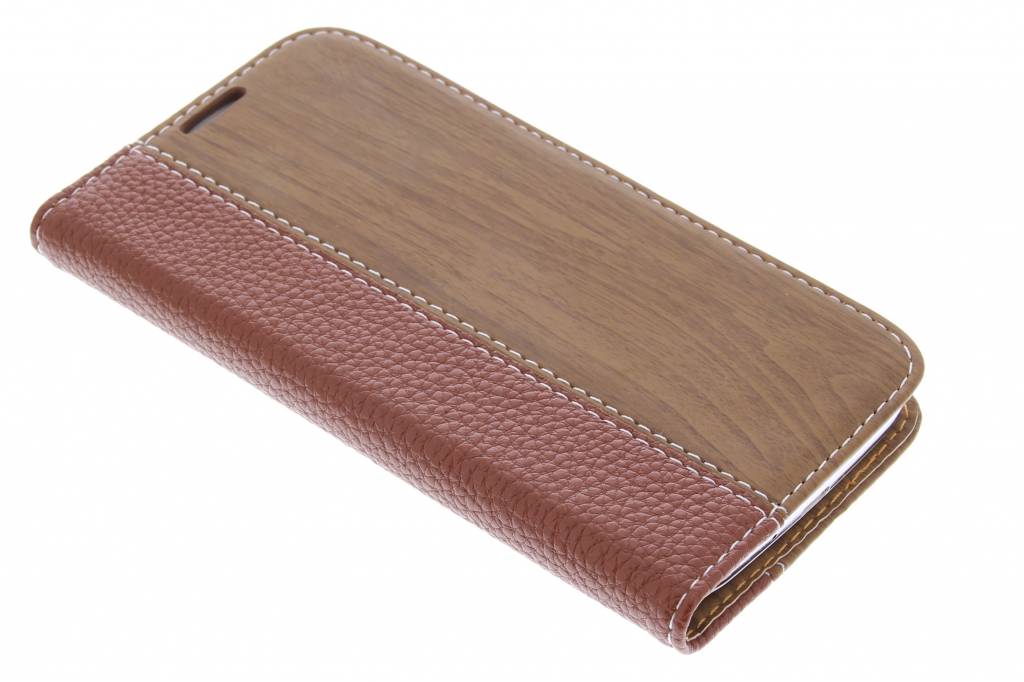 Image of Bruine hout leder design booktype hoes voor de Samsung Galaxy S4