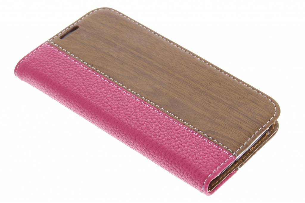 Image of Fuchsia hout leder design booktype hoes voor de Samsung Galaxy S4