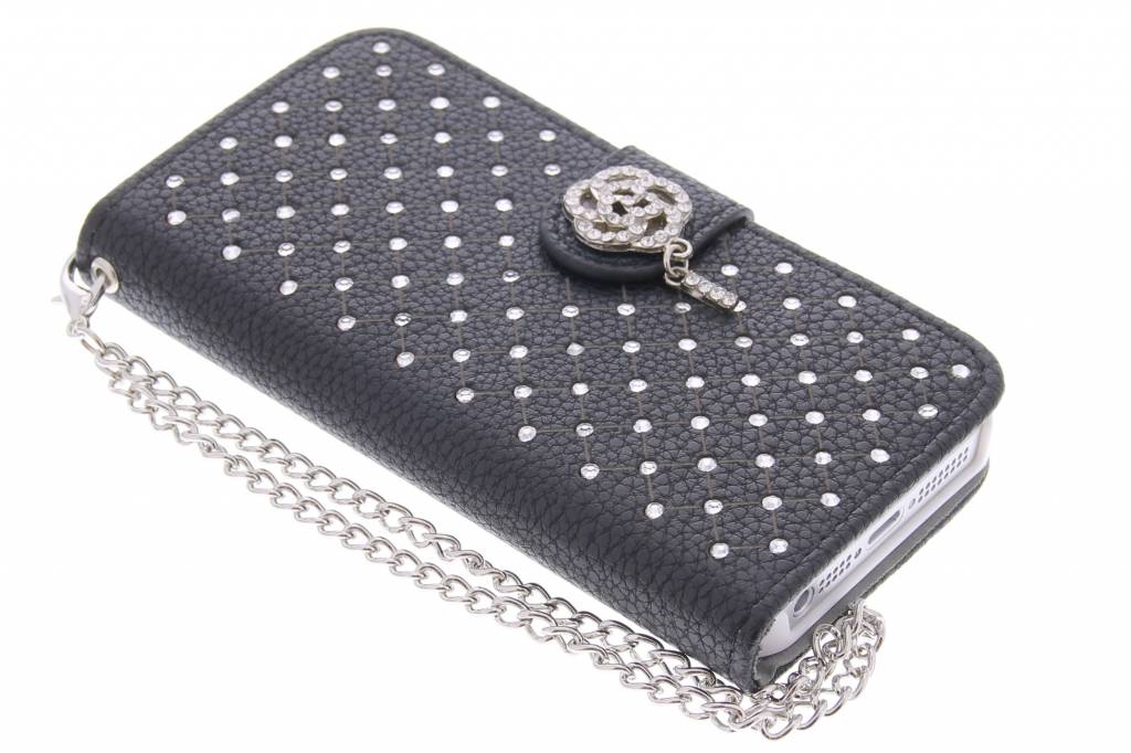 Image of Zwarte chique strass booktype hoes voor de iPhone 5 / 5s / SE