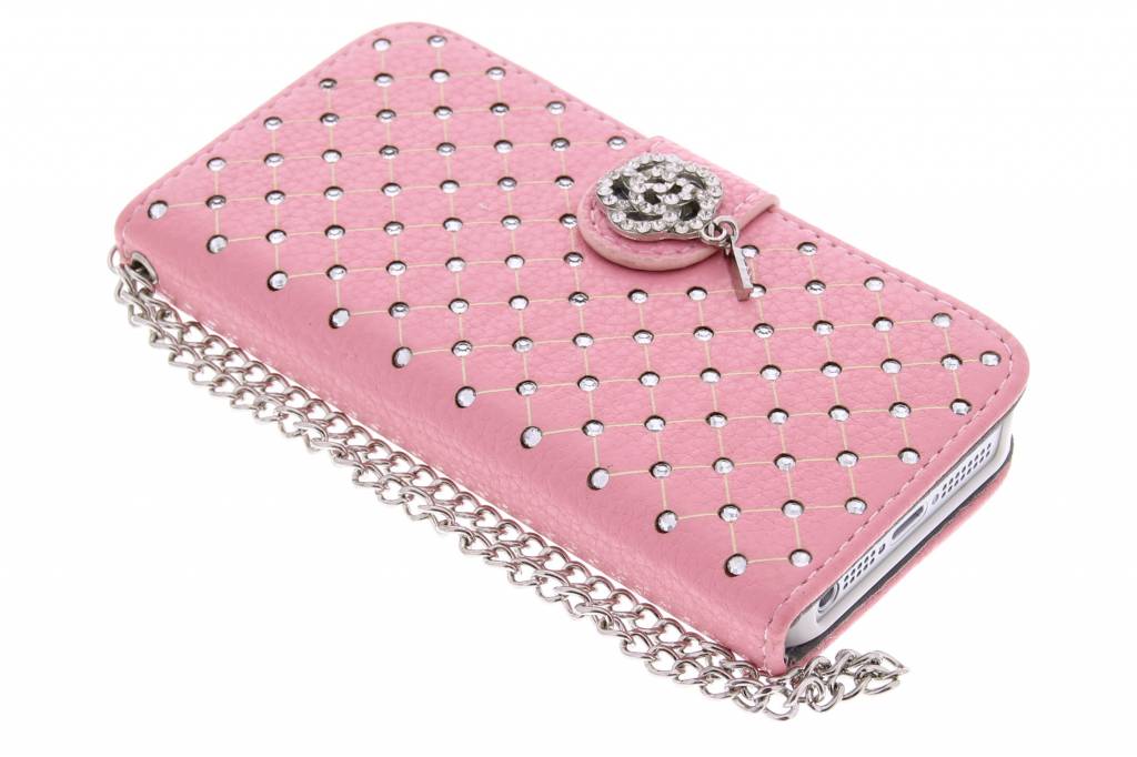 Image of Roze chique strass booktype hoes voor de iPhone 5 / 5s / SE