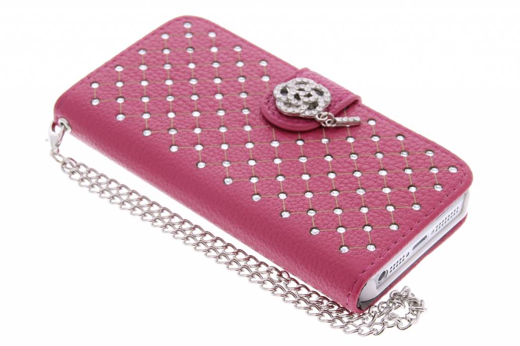 Image of Fuchsia chique strass booktype hoes voor de iPhone 5 / 5s / SE