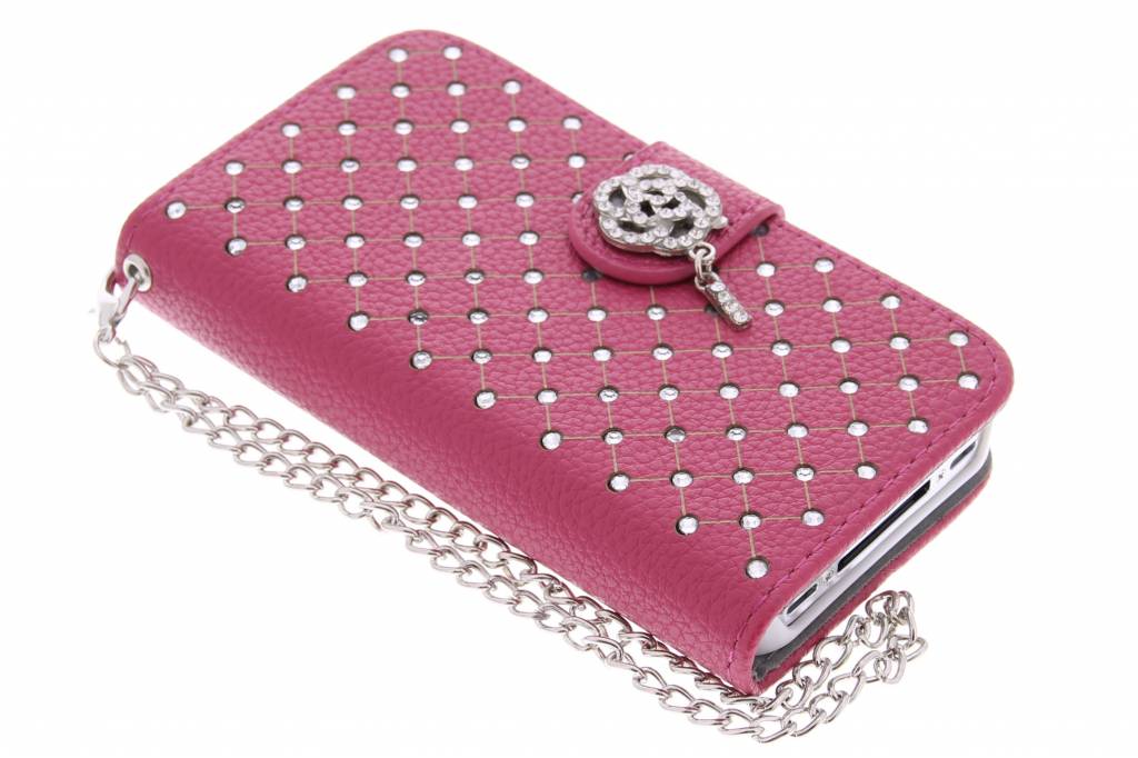 Image of Fuchsia chique strass booktype hoes voor de iPhone 4 / 4s