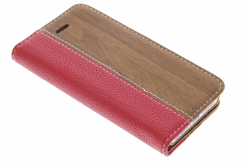 Image of Rode hout leder design booktype hoes voor de iPhone 5 / 5s / SE