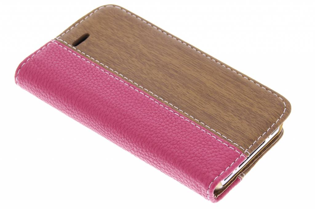 Image of Fuchsia hout leder design booktype hoes voor de iPhone 4 / 4s