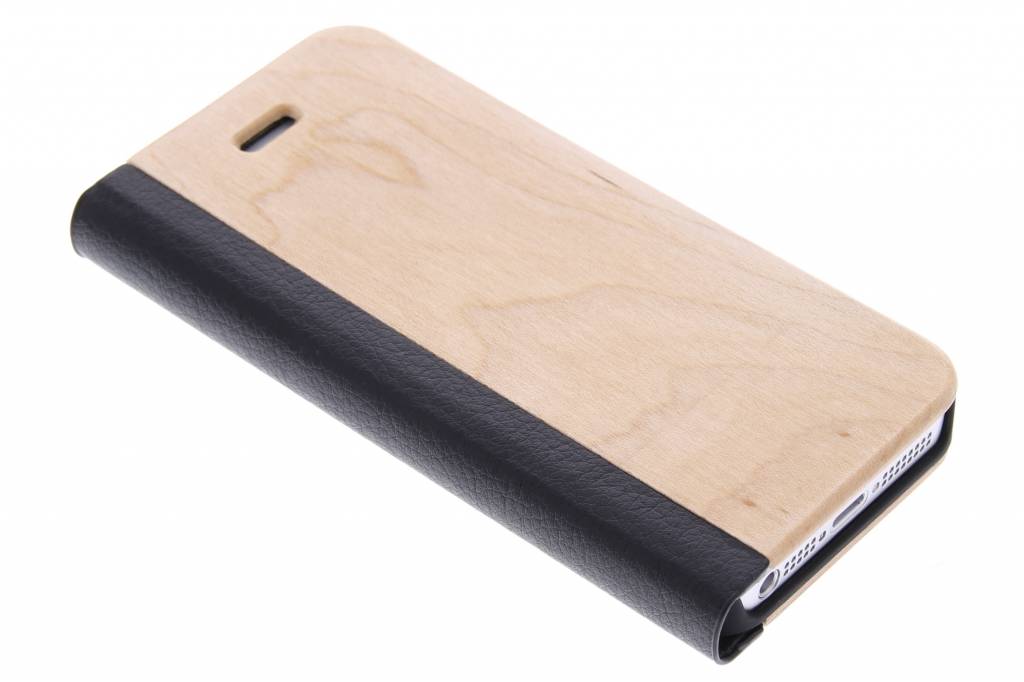 Image of Hout lederen booktype hoes voor de iPhone 5 / 5s / SE