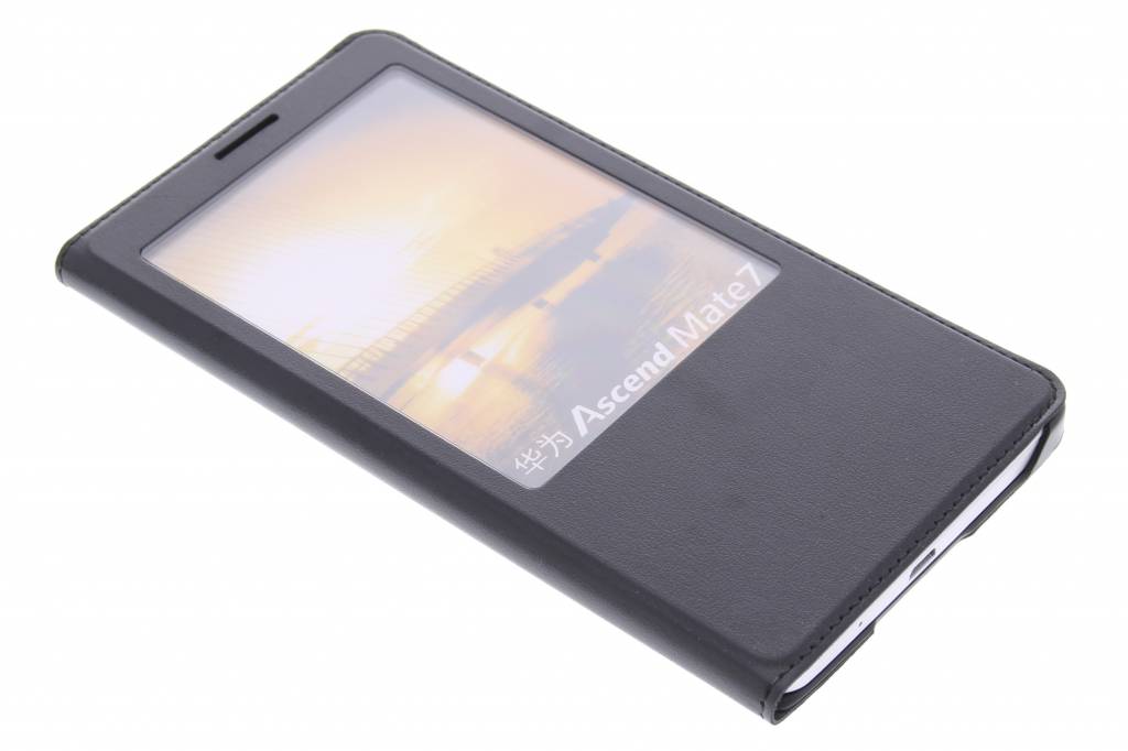 Image of Zwarte luxe slim booktype hoes met venster voor de Huawei Ascend Mate 7