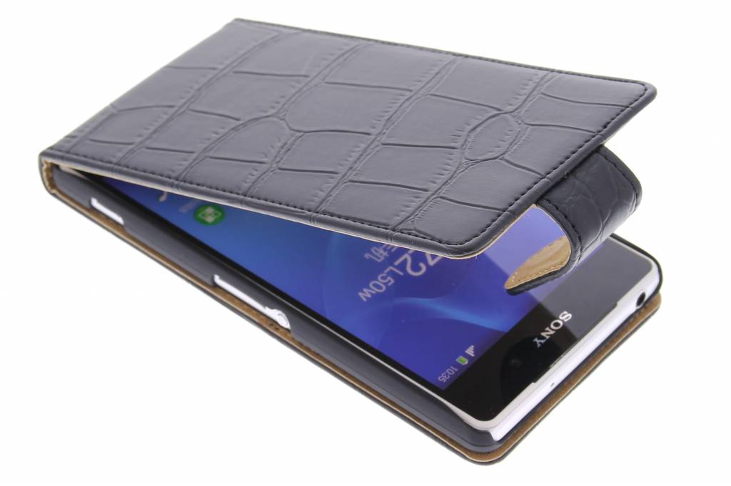 Image of Zwarte krokodil flipcase voor de Sony Xperia Z2