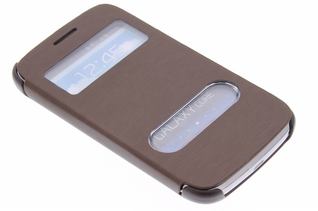 Image of Bruine slim booktype hoes met venster voor de Samsung Galaxy Core