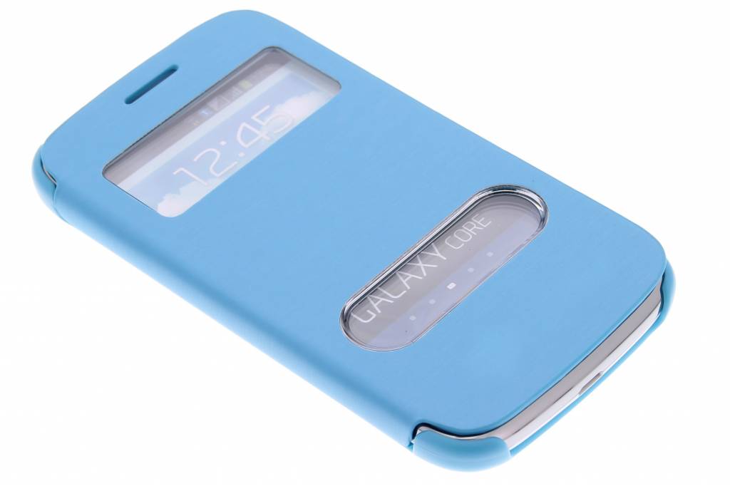 Image of Turquoise slim booktype hoes met venster voor de Samsung Galaxy Core