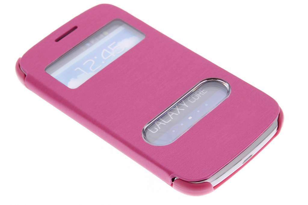 Image of Fuchsia slim booktype hoes met venster voor de Samsung Galaxy Core