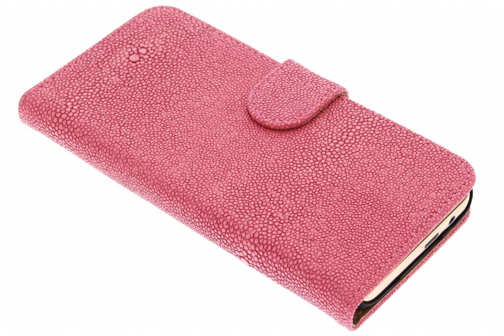 Image of Fuchsia glanzend ribbelige booktype hoes voor de HTC One M9