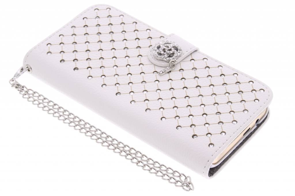 Image of Witte chique strass booktype hoes voor de HTC One M9