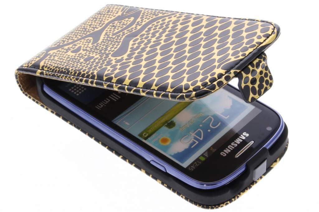 Image of Zwart / gouden glamour slangen design flipcase voor de Samsung Galaxy S3 Mini