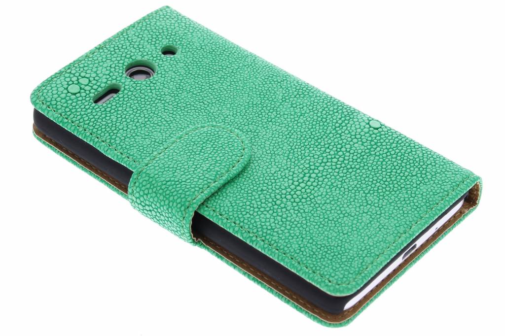 Image of Groene glanzend ribbelige booktype hoes voor de Huawei Ascend Y530