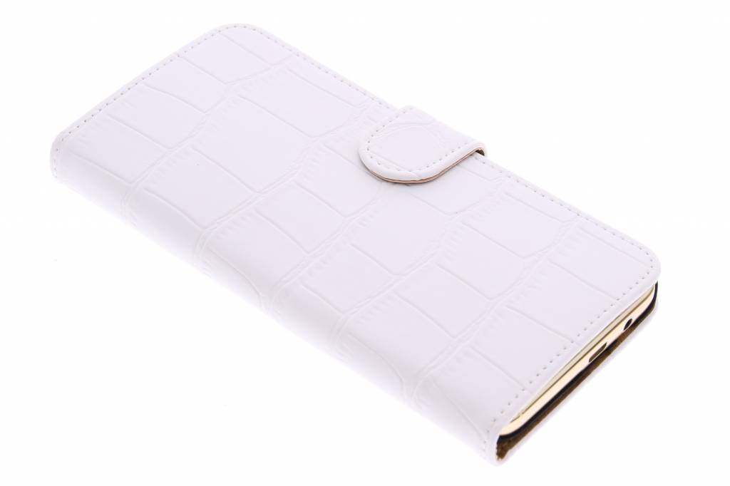 Image of Witte krokodil booktype hoes voor de HTC One M9 Plus