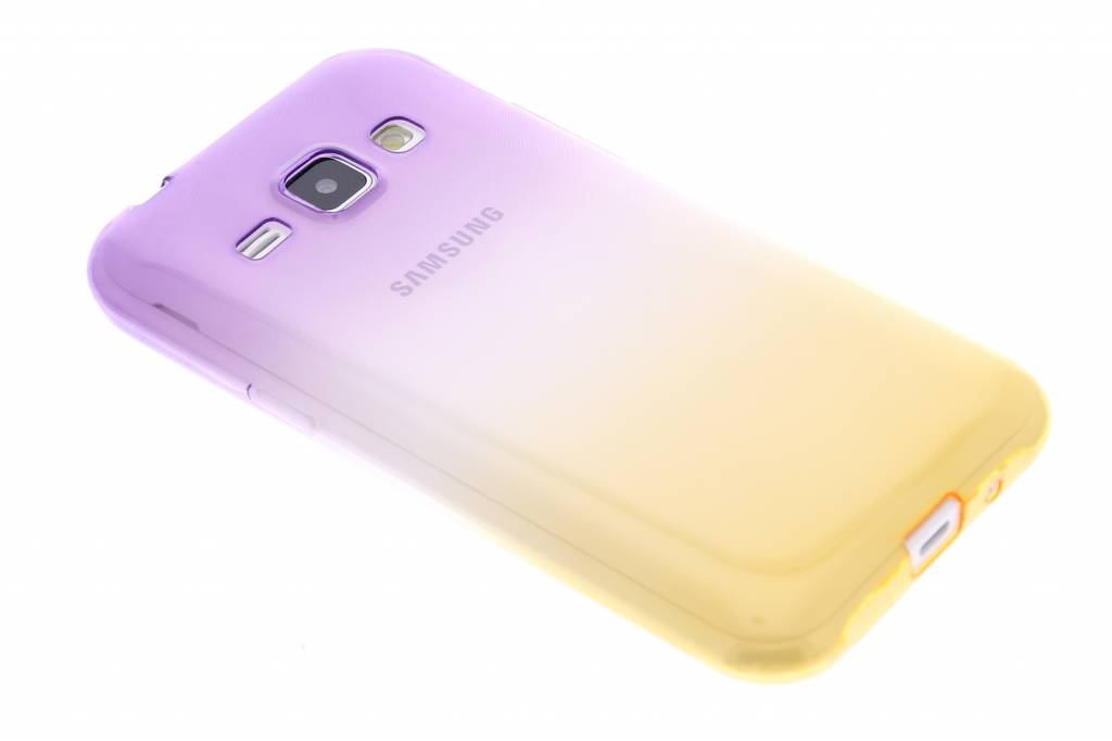 Image of Paars/geel tweekleurig transparant TPU siliconen hoesje voor de Samsung Galaxy J1