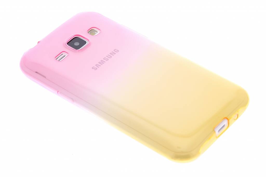 Image of Roze/geel tweekleurig transparant TPU siliconen hoesje voor de Samsung Galaxy J1