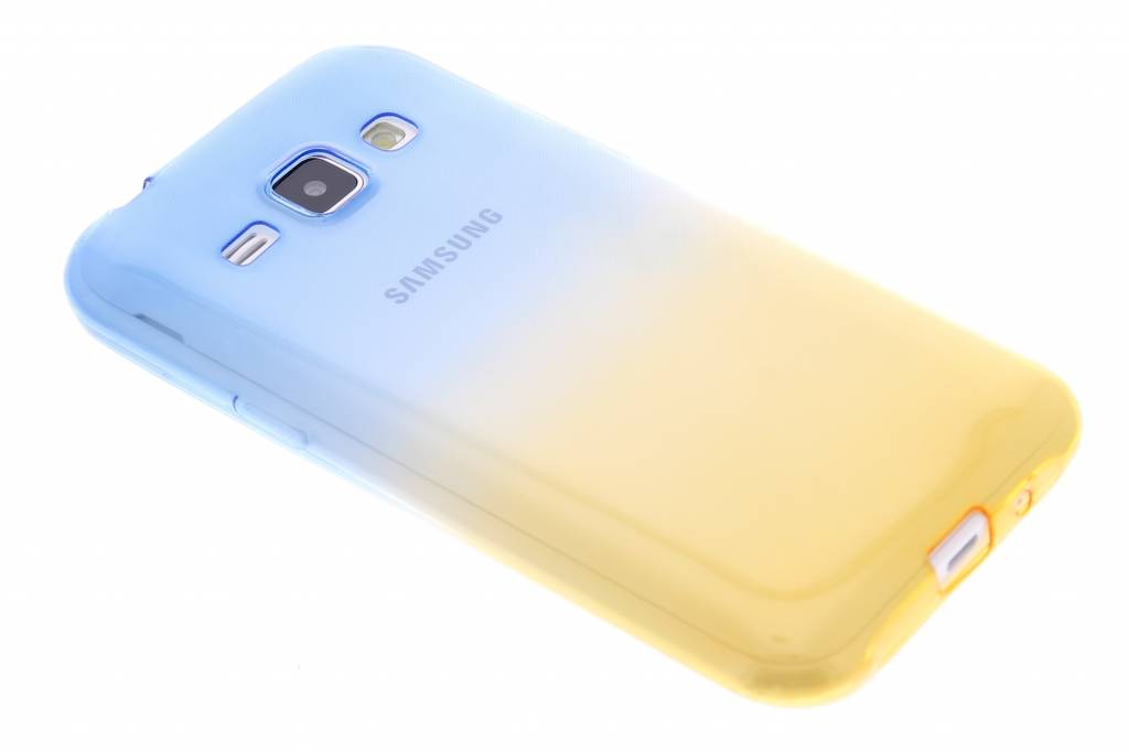 Image of Blauw/geel tweekleurig transparant TPU siliconen hoesje voor de Samsung Galaxy J1