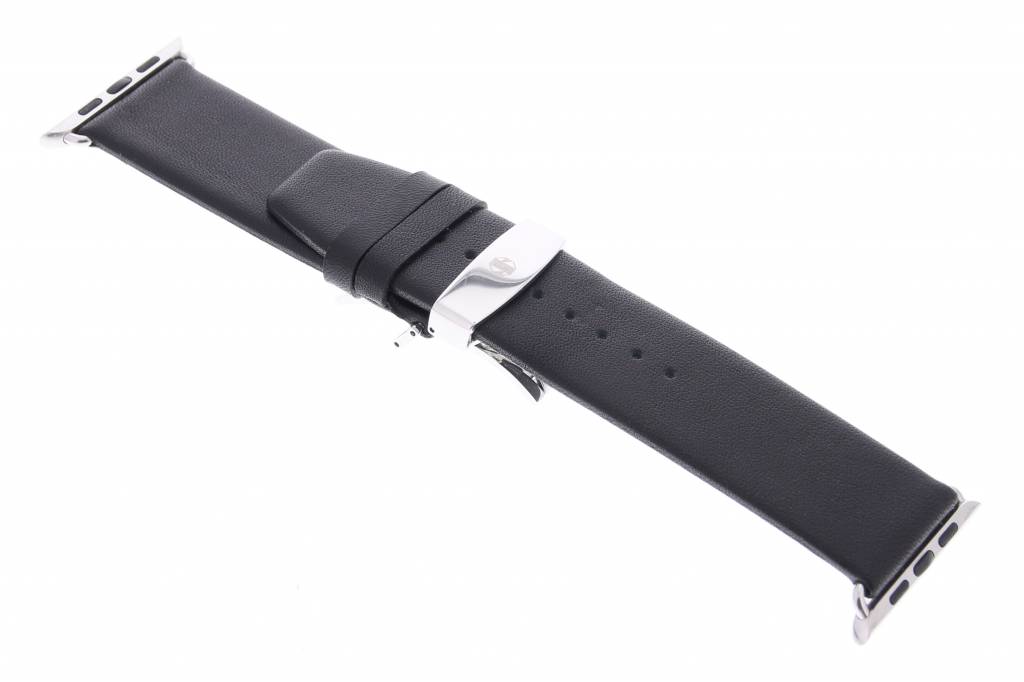 Image of Zwarte effen lederen bandje met kliksluiting voor de Apple Watch 42mm