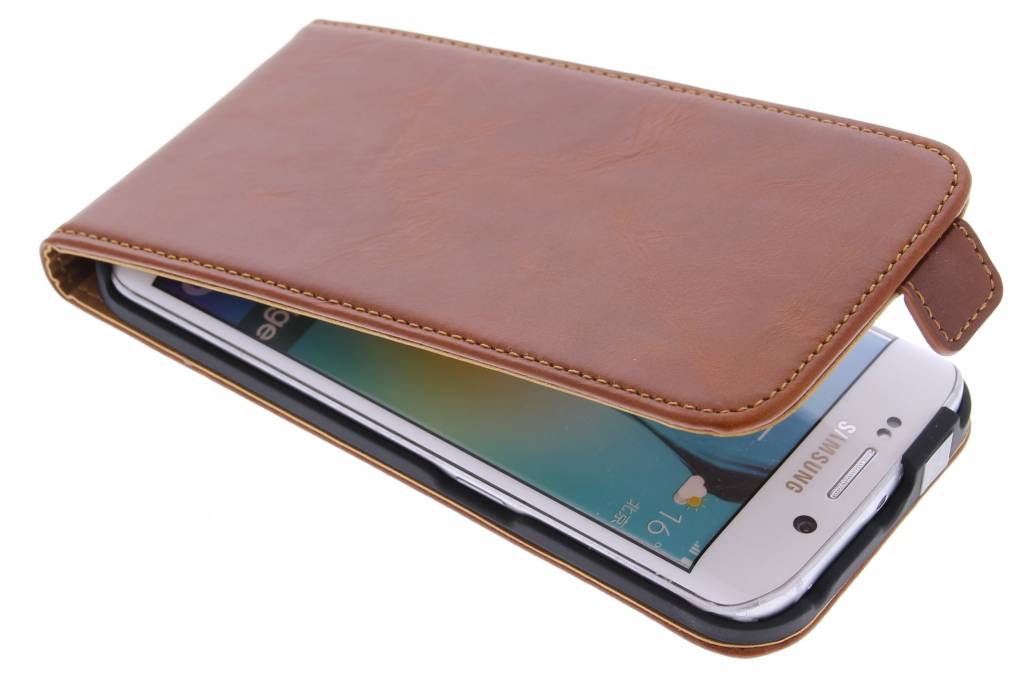 Image of Luxe lederen Flipcase voor de Samsung Galaxy S6 Edge - Kastanjebruin