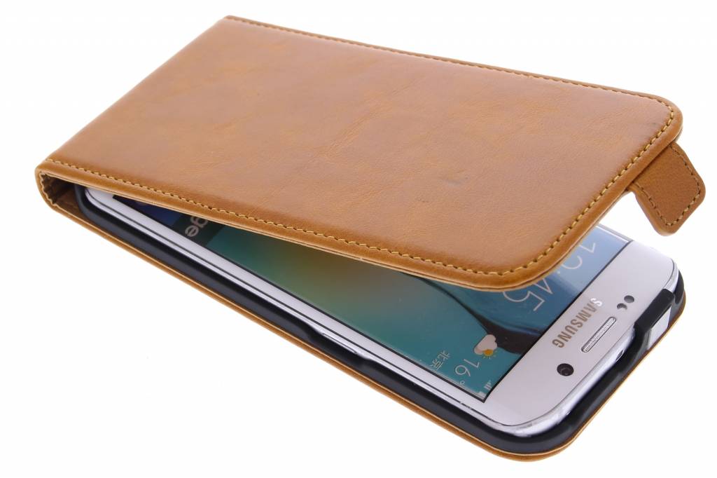 Image of Luxe lederen Flipcase voor de Samsung Galaxy S6 Edge - Oker